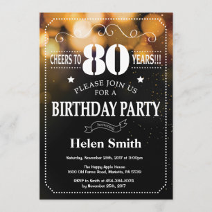 Gold Glitter 80th Birthday Invitation