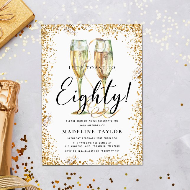 Gold Glitter 80th Birthday Party Invitation (Creator Uploaded)