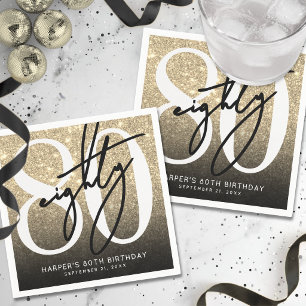 Gold Glitter 80th Birthday Party Napkins