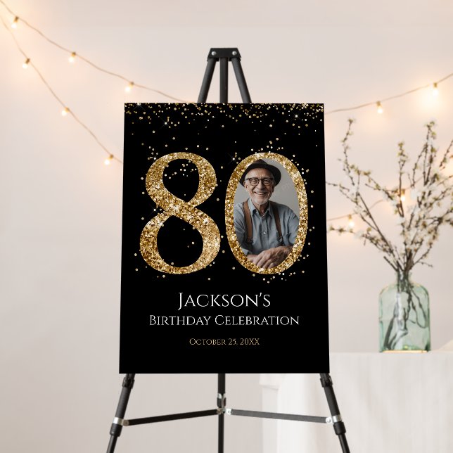 Gold Glitter 80th Birthday Photo Foam Board (In Situ (Stand))