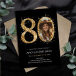Gold Glitter 80th Birthday Photo Invitation<br><div class="desc">80th Birthday Gold Glitter Photo party template. Available as a digital download printable.
Custom,  personalized,  editable download</div>