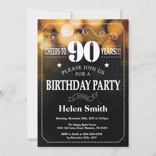 Gold Glitter 90th Birthday Invitation