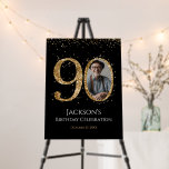 Gold Glitter 90th Birthday Photo Foam Board<br><div class="desc">90th Birthday Gold Glitter Photo party template. Available as a digital download printable.
Custom,  personalized,  editable download</div>
