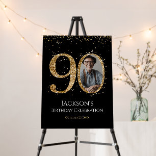 Gold Glitter 90th Birthday Photo Foam Board