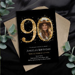 Gold Glitter 90th Birthday Photo Invitation<br><div class="desc">90th Birthday Gold Glitter Photo party template. Available as a digital download printable.
Custom,  personalized,  editable download</div>