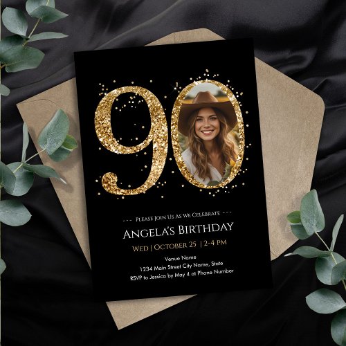 Gold Glitter 90th Birthday Photo