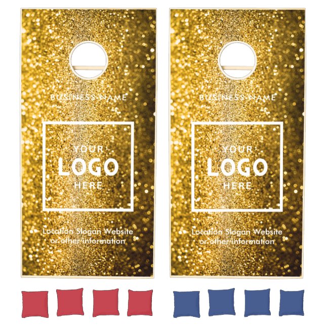 Gold Glitter Abstract Business Logo Branded  Cornhole Set (Set)