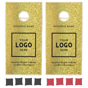 Gold Glitter Abstract Business Logo Branded Cornhole Set