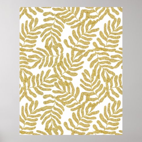 Gold glitter abstract leaves pattern poster