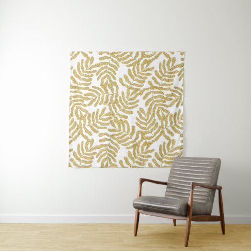 Gold glitter abstract leaves pattern tapestry