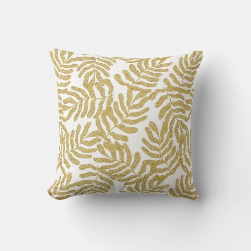 Gold glitter abstract leaves pattern throw pillow