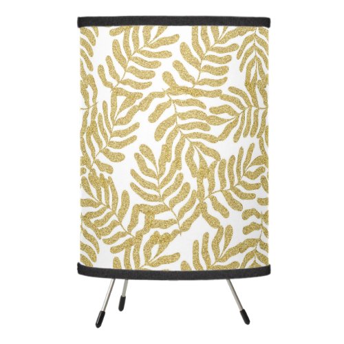 Gold glitter abstract leaves pattern tripod lamp