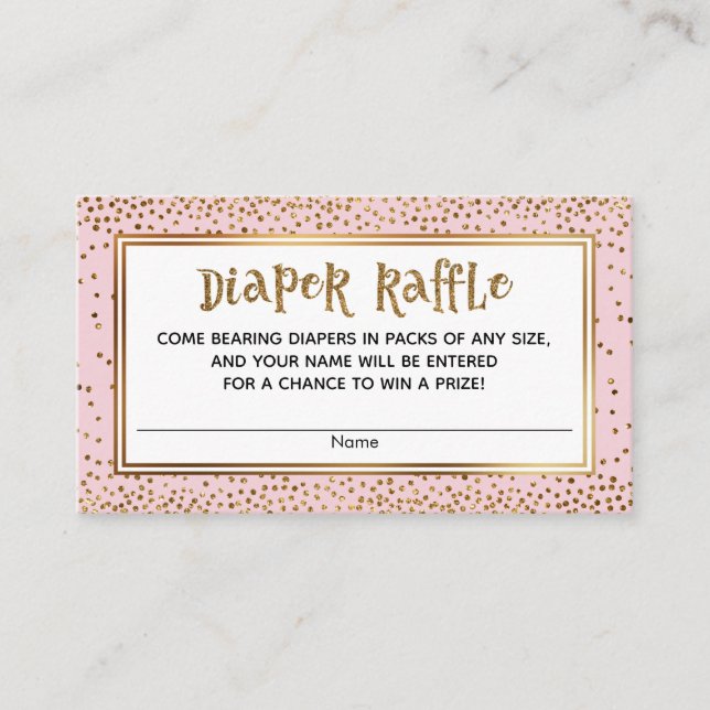 Gold Glitter Accents Baby Pink Diaper Raffle Cards (Front)