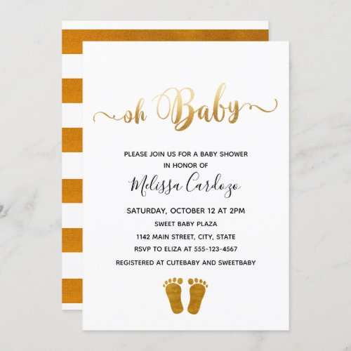 Gold Glitter Adorable Feet Baby Shower Invitation