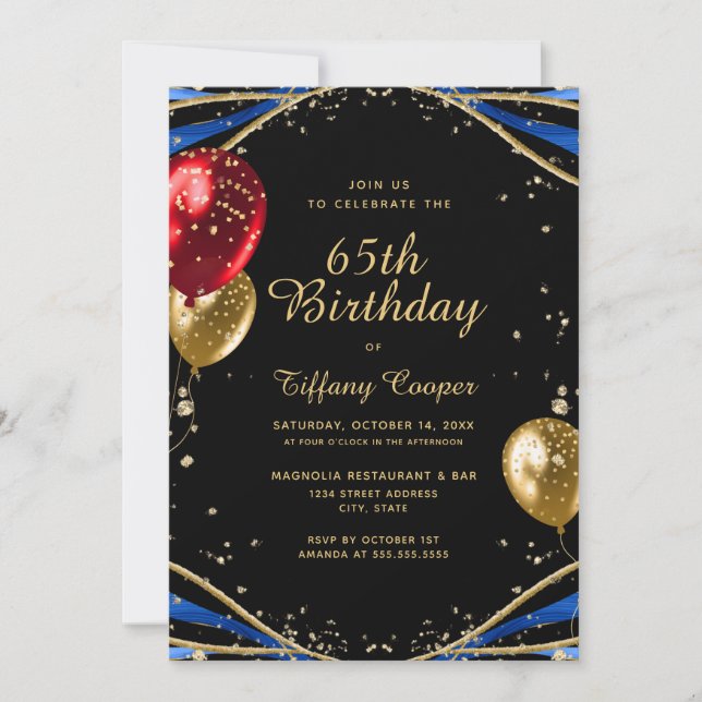 Gold Glitter  Agate 65th Birthday Invitation (Front)