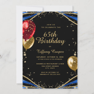 Gold Glitter  Agate 65th Birthday Invitation
