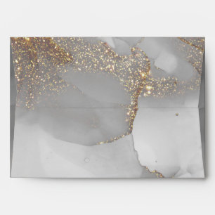 Gold Glitter Alcohol Ink Chic Elegant Envelope