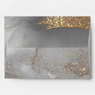 Gold Glitter Alcohol Ink Chic Elegant Envelope