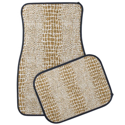 Gold Glitter Alligator Print Car Mat