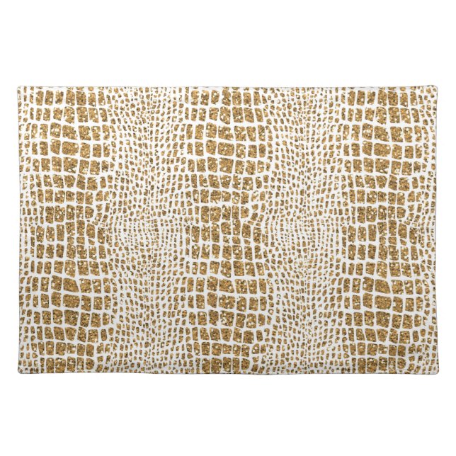 Gold Glitter Alligator Print Cloth Placemat (Front)