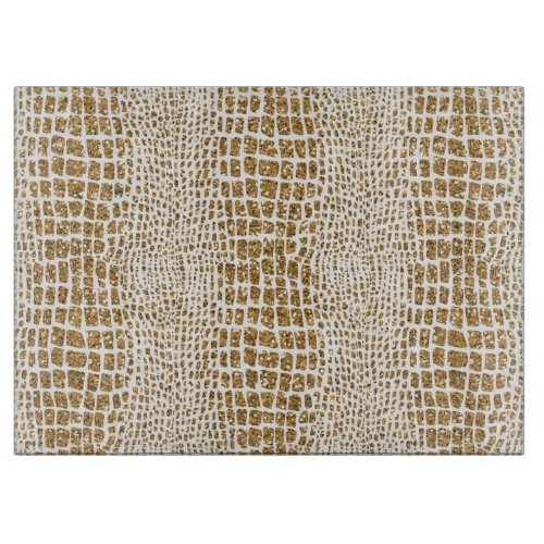 Gold Glitter Alligator Print Cutting Board