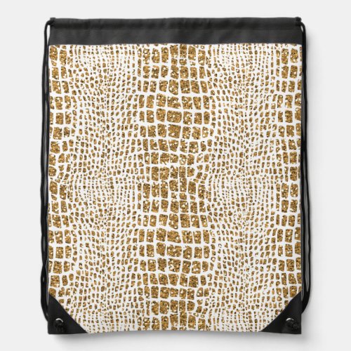 Gold Glitter Alligator Print Drawstring Bag
