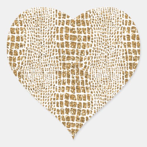 Gold Glitter Alligator Print Heart Sticker
