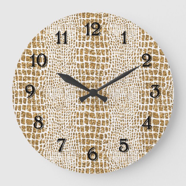 Gold Glitter Alligator Print Large Clock (Front)