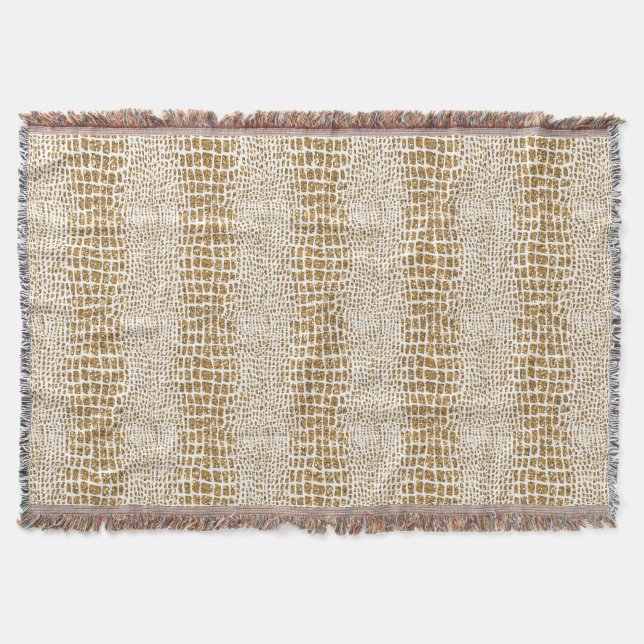 Gold Glitter Alligator Print Throw Blanket (Front)