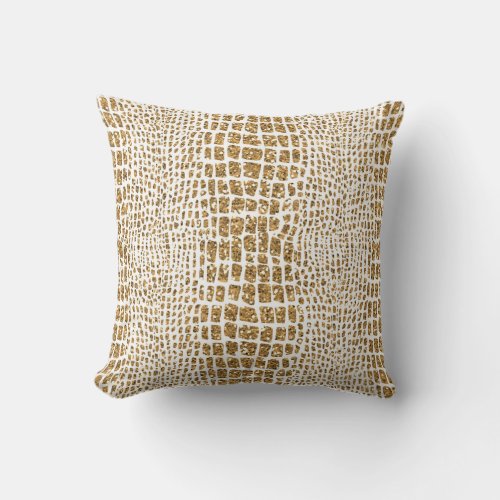 Gold Glitter Alligator Print Throw Pillow