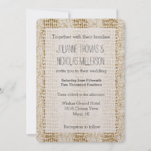 Gold Glitter Alligator Print Wedding Invitation