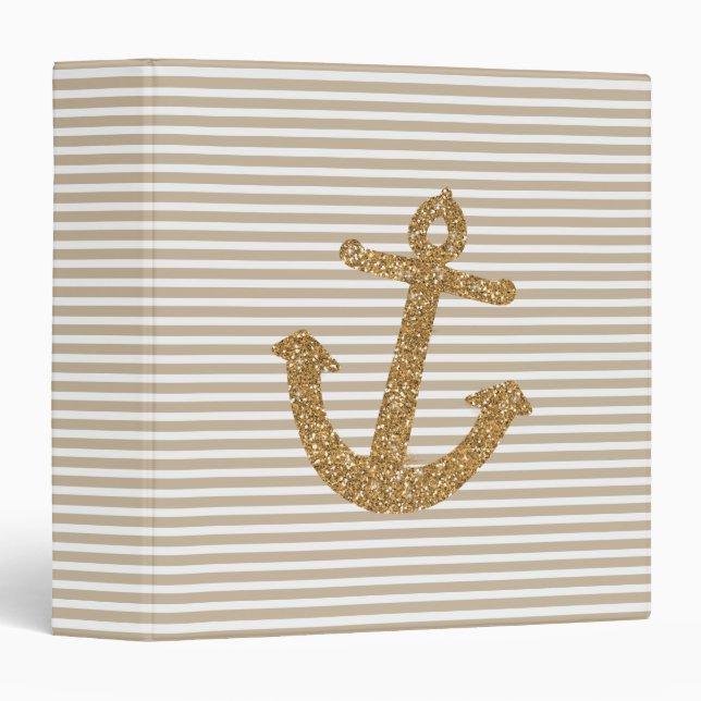 Gold Glitter Anchor 3 Ring Binder (Front/Spine)