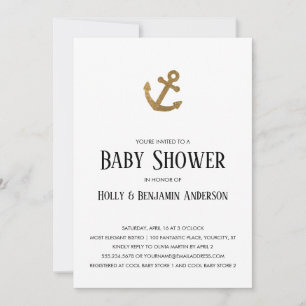Gold Glitter Anchor Simple Couples Baby Shower Invitation