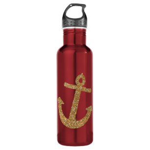 Gold Glitter Anchor Stainless Steel Water Bottle