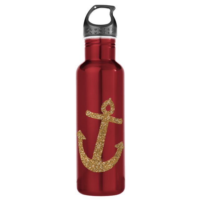 Gold Glitter Anchor Stainless Steel Water Bottle (Front)