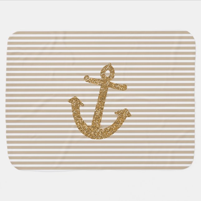 Gold Glitter Anchor Stroller Blanket (Horizontal)