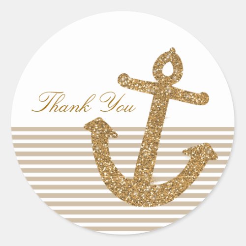 Gold Glitter Anchor Thank you Classic Round Sticker