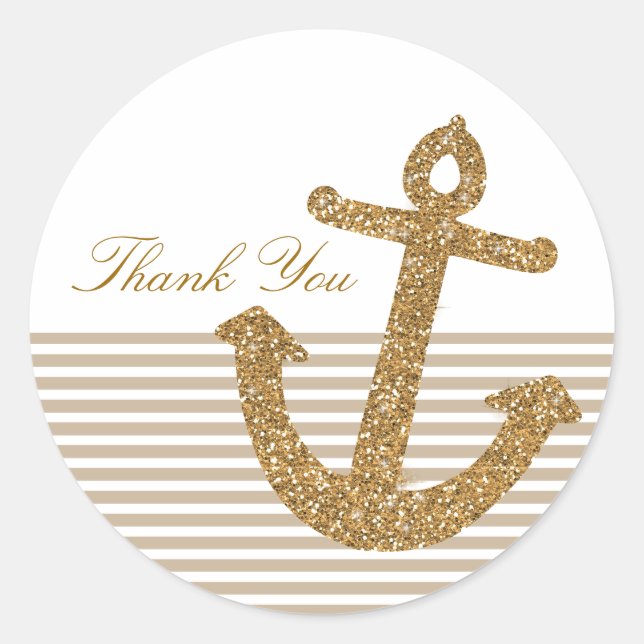 Gold Glitter Anchor Thank you Classic Round Sticker (Front)