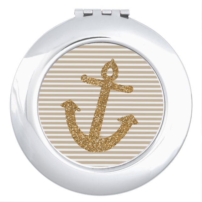 Gold Glitter Anchor Vanity Mirror (Front)