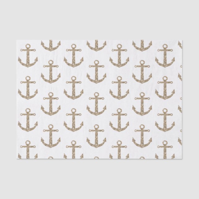 Gold Glitter Anchors Nautical Glam Elegant Modern Tissue Paper (Front)