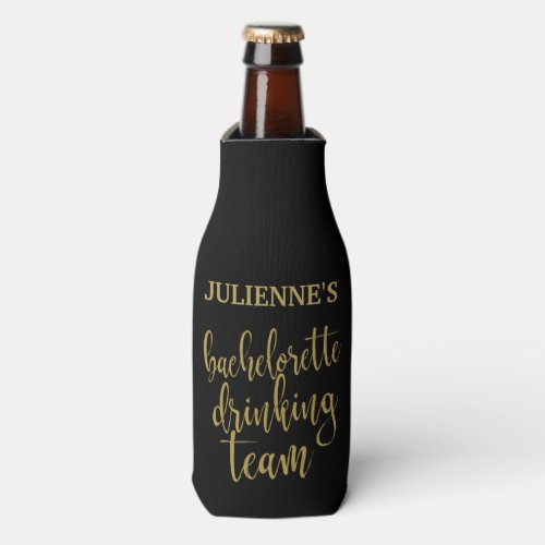Gold Glitter  and Black Bachelorette Drinking Team Bottle Cooler