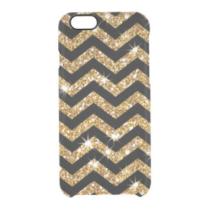 Gold Glitter and Black Chevron Design Clear iPhone 6/6S Case