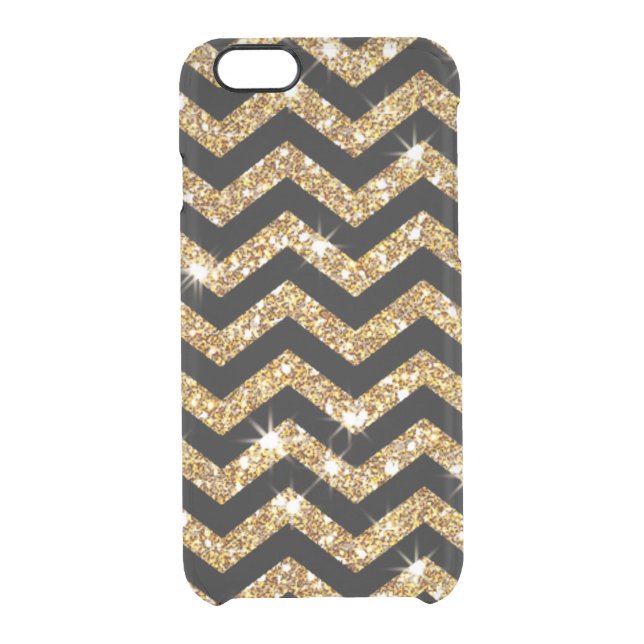 Gold Glitter and Black Chevron Design Uncommon iPhone Case (Back)