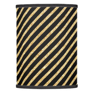 Gold Glitter and Black Diagonal Stripes Pattern Lamp Shade