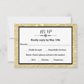Gold Glitter And Black Frame- Rsvp Response Card by Midesigns55555 at Zazzle