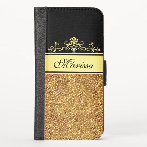 Gold Glitter and Black iPhone X Wallet Case