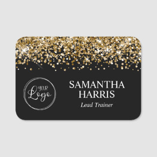 Gold Glitter and Black Logo Name Tag