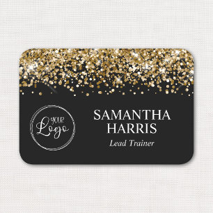 Gold Glitter and Black Logo Name Tag