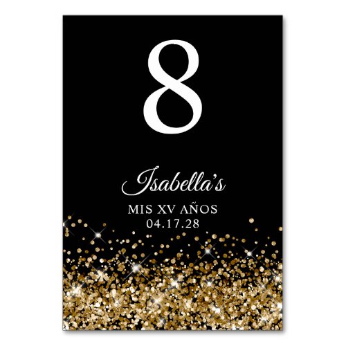 Gold Glitter and Black Mis XV Anos Table Number