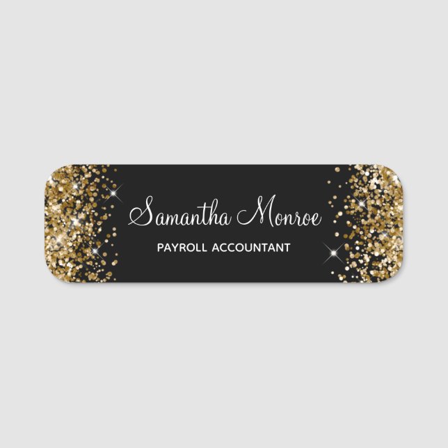 Gold Glitter and Black Name Tag (Front)